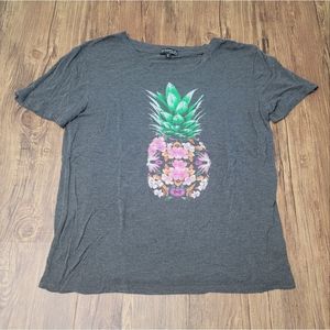 Fifth Sun Floral Pineapple Slouchy Graphic Tee - Dark Grey - Women's Small
